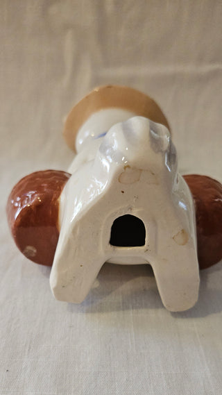 Whimsical Vintage Ceramic Cat with Flower Hat