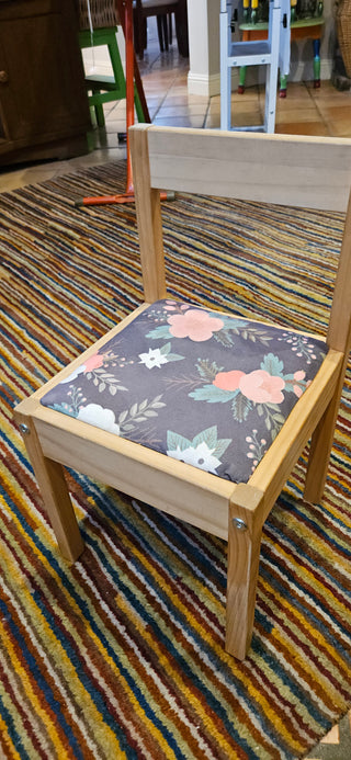 Wooden Toddler Chair with Floral Upholstered Seat
