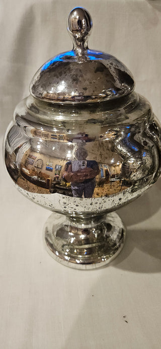 Silver Mercury Glass Lidded Pedestal Jar