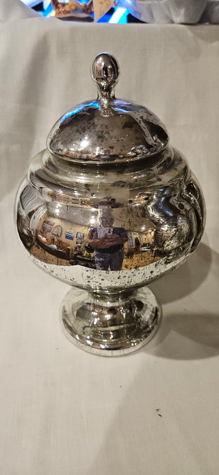 Silver Mercury Glass Lidded Pedestal Jar