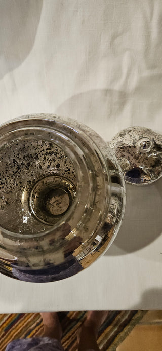 Silver Mercury Glass Lidded Pedestal Jar