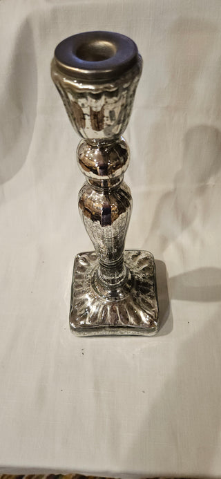 Mercury Glass Candlestick Holder with Square Base