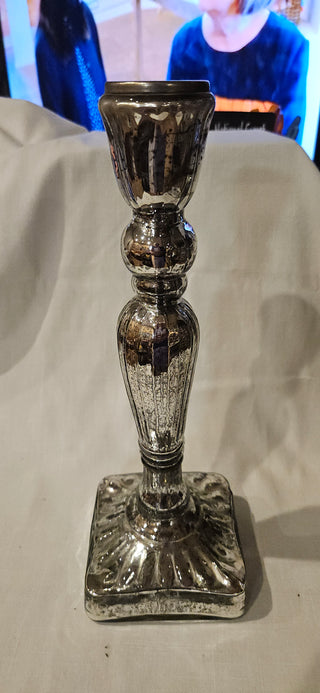 Mercury Glass Candlestick Holder with Square Base