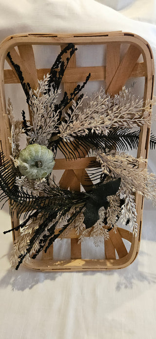Halloween Bat and Dried Floral Basket Wreath
