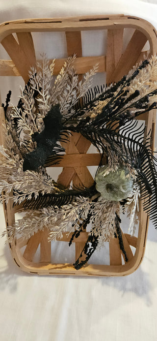 Halloween Bat and Dried Floral Basket Wreath