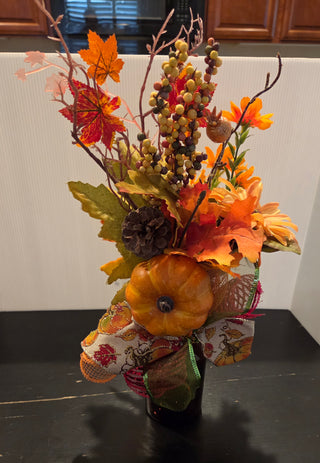 Orange Florals/Glass Bottle