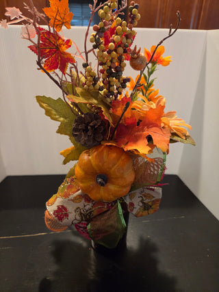 Orange Florals/Glass Bottle