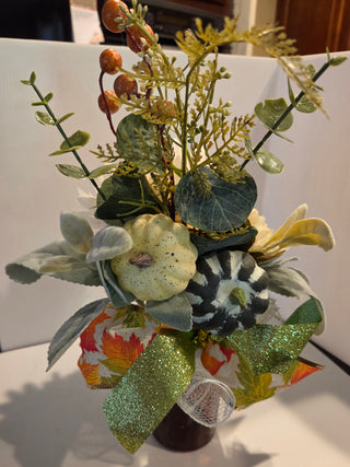 Green White Florals/Glass Bottle