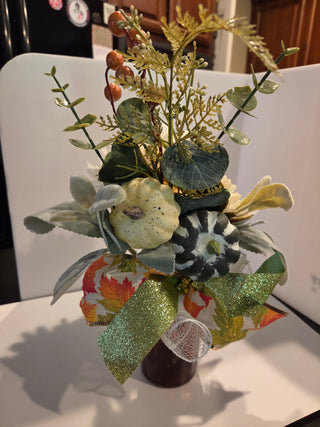 Green White Florals/Glass Bottle