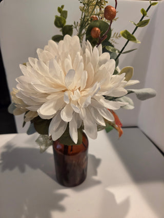 Green White Florals/Glass Bottle