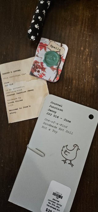 Journal Junction Jenny No. 016-Jinx Handmade Art Dolll w/Mini Journal OOAK Cloth Doll
