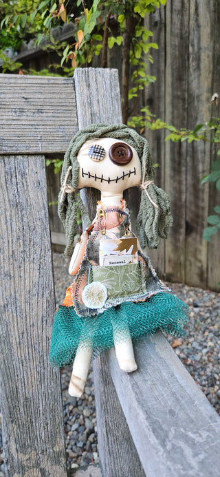 Journal Junction Jenny No. 024-Nell Handmade Art Dolll w/Mini Journal OOAK Cloth Doll