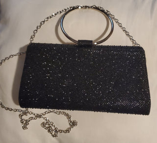 Black Bedazzled Beaded Clutch