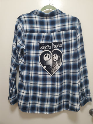Jack Skellington & Sally Together Forever Upcycled Flannel Shirt