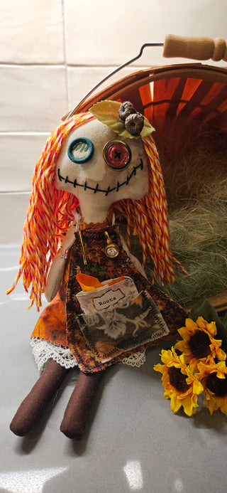 Journal Junction Jenny No. 028-Maple Handmade Art Dolll w/Mini Journal OOAK Cloth Doll