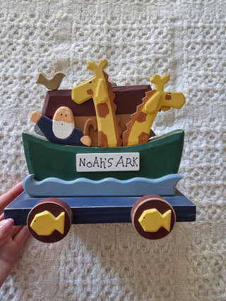 Vintage Terry's Village Noah's Ark Wooden Pull Toy Wheeled Animal Ark