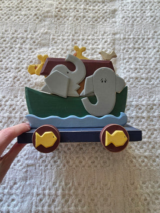 Vintage Terry's Village Noah's Ark Wooden Pull Toy Wheeled Animal Ark