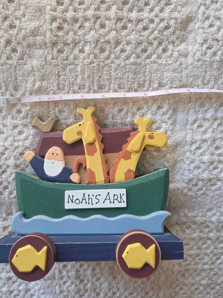 Vintage Terry's Village Noah's Ark Wooden Pull Toy Wheeled Animal Ark