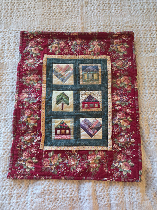 Vintage Cottage Hearts Patchwork Quilt Wall Hanging