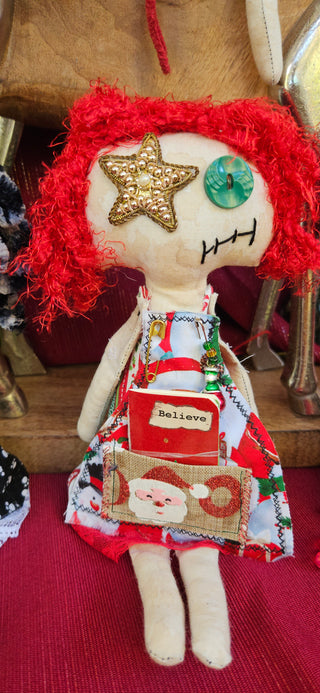 Journal Junction Jenny No. 029-Starla Handmade Art Dolll w/Mini Journal OOAK Cloth Doll