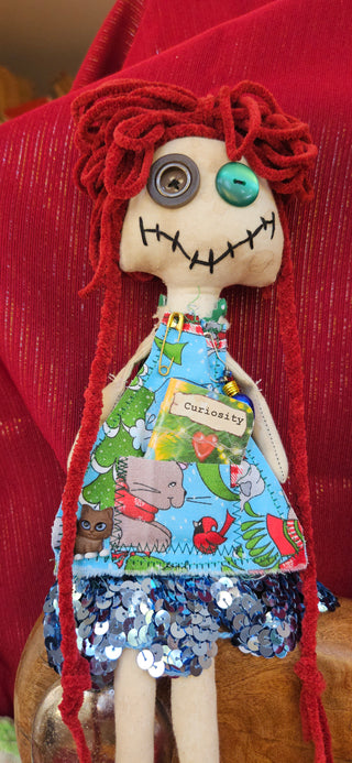Journal Junction Jenny No. 035-Cricket Handmade Art Dolll w/Mini Journal OOAK Cloth Dollj