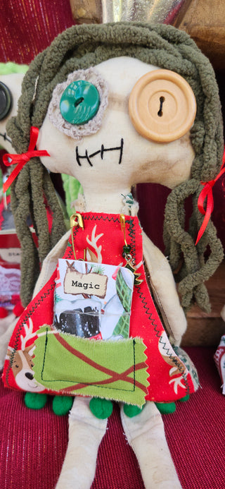Journal Junction Jenny No. 031-Jingle Handmade Art Dolll w/Mini Journal OOAK Cloth Doll