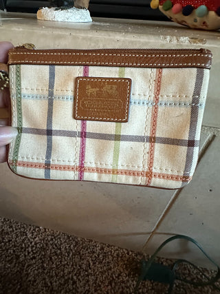 Coach Tattersall Wristlet, plaid design, metal "coach" tag 6"x4" RCD|75991