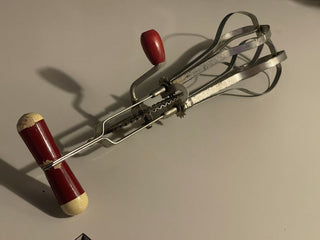 11.5" A&J Vtg Wood Handle Mixer, Red--SP RCD