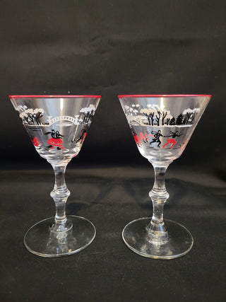 1950's Libbey Currier & Ives Colonial Cocktail Glasses Set of 3 RCD|96385
