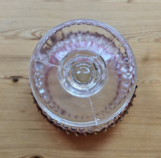 Vintage Indiana Glass Ruby Red Rim Diamond Point Candy Dish Compote Bowl, RSV|107027