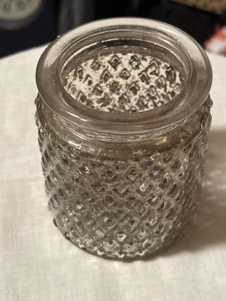 Mercury glass candle holder - knobby design with clear glass rim. #SM. RSV|70271