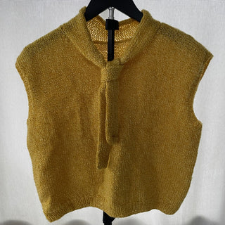 vtg handmade gold sleeveless sweater w/ bowtie collar RSV