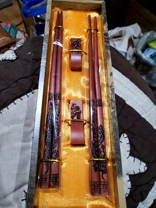 Dragon Wooden Chopsticks with chopsticks rests in box set
