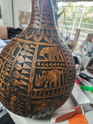 Hand Carved Gourd Vase Made in Kenya  MTS|114670