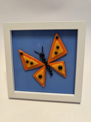 Fused Glass Yellow/Orange Butterfly in 6" Square Frame - AnoGlass|64458