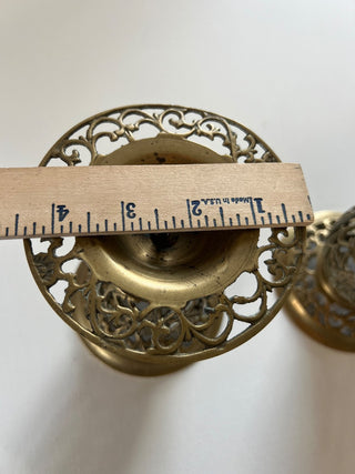 Pair of 2 brass filigree candle holders.|74425