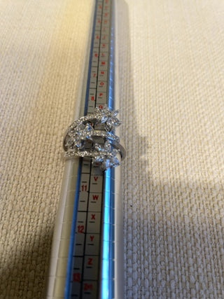 Floral crystal ring size 9 1/2 Silvertone