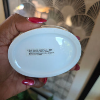 NEW - 80's White Oval Porcelain w/ Rose Lidded Box
