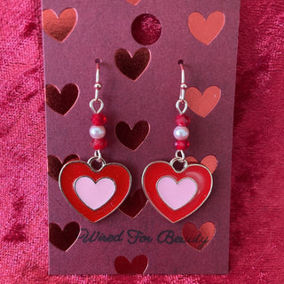 red & pink Valentine heart earrings RSV