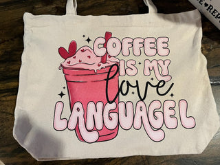 "Coffee Is My Love Language" Large canvas Zippered Tote. RSV