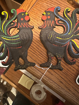 Vintage Cast Iron Rooster wall hanging/Trivet 5"x6" (set ot 2)|51068