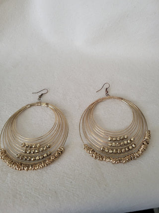 Vintage 3" Hoop Earrings, Beaded Wire RCD|101031