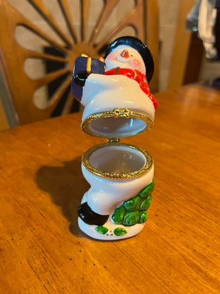 Vintage Porcelain Snowman Hinged Trinket Box RSV|123689