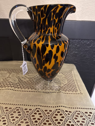Vintage Leopard Glass Vase with Handle and Clear Base -RCD|102251