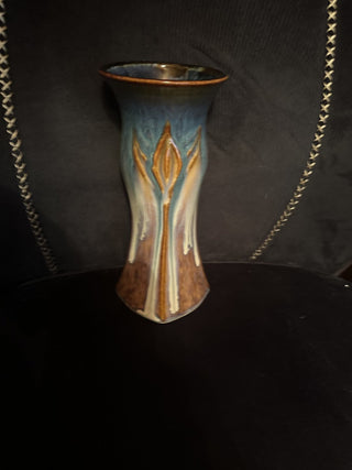 Bill Campbell Studio Art Pottery Iris Lotus Vase Artisan Drip Glazed signed VV MTS