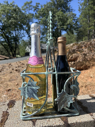 12F Verdigris metal wine carrier ivy basket RSV