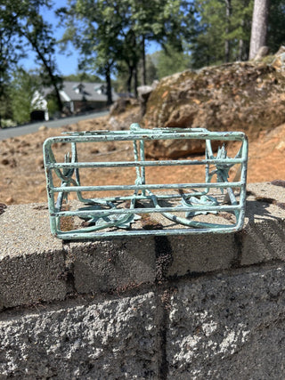 12F Verdigris metal wine carrier ivy basket RSV