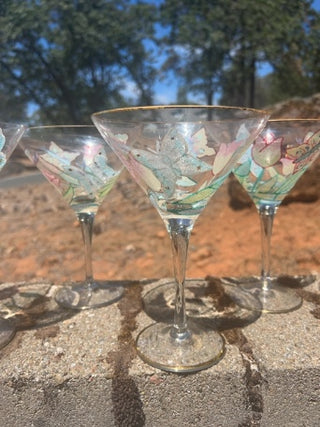 BB Set of 6 NWT Romanian Euroglass 7.5” Floral Martini Glasses