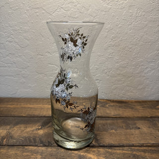 Vtg Libbey White/Gold Rose Floral Glass Carafe RCD|130315