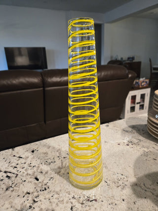 Lg 17.5" MCM Style Studio Art Glass Vase Yellow Spiral Swirls RCD